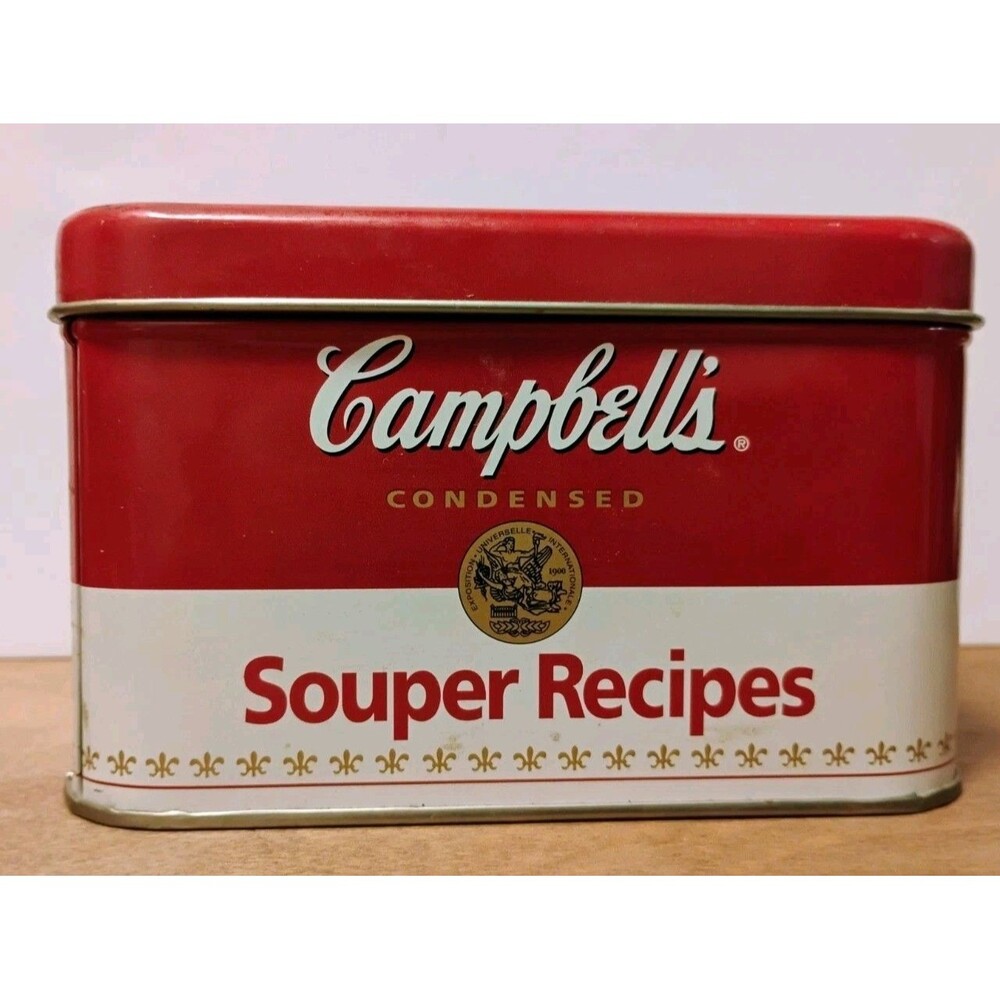 Vintage Campbell's Soup Recipe Card Metal Tin Box with Handwritten & Clipped